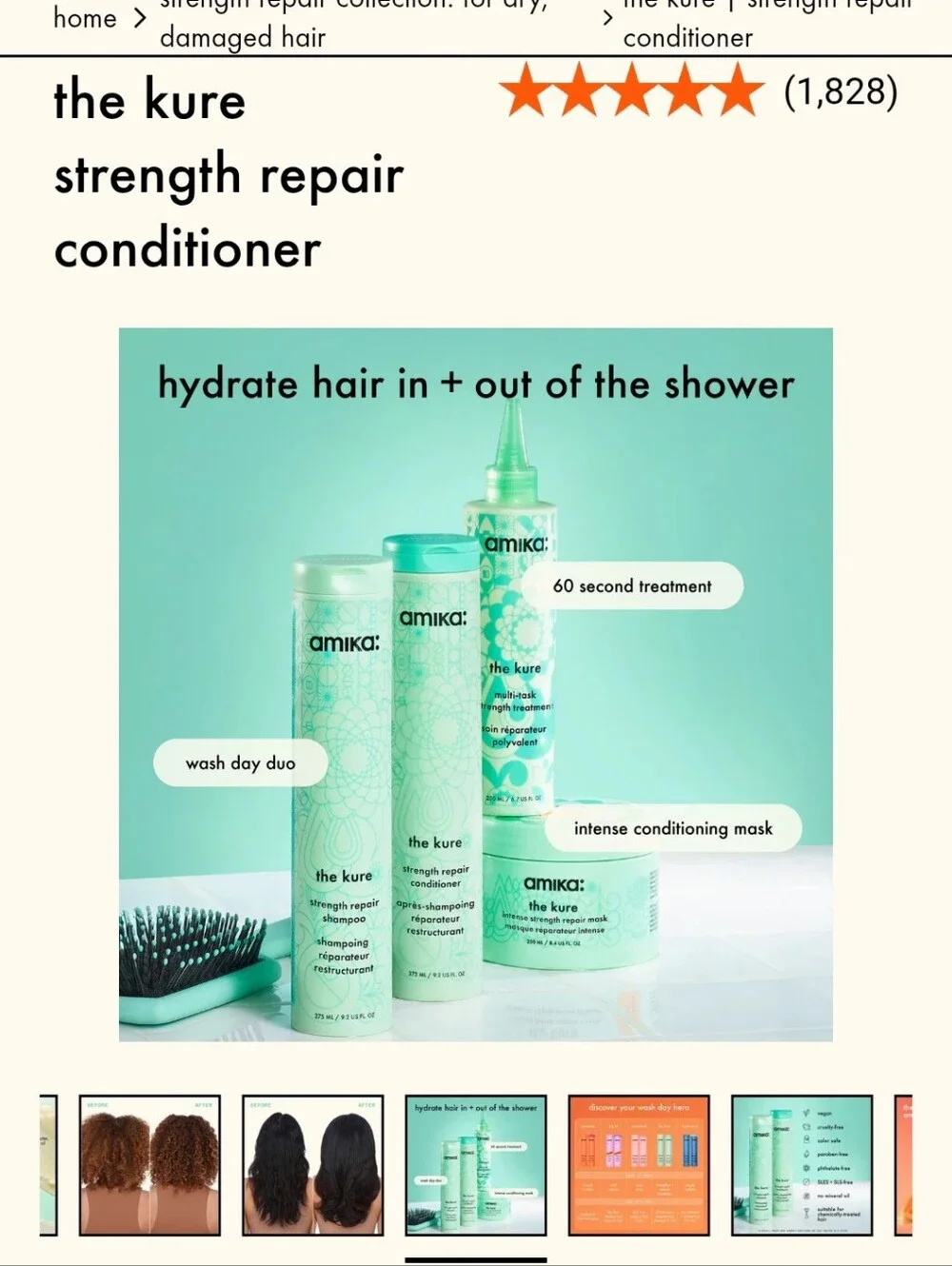 amika Mint Green The Kure Bond Repair Shampoo & Conditioner Duo